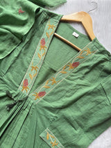 Pista Green Cotton Embroidered Umbrella Kurta Pant with Embroidered Dupatta Set