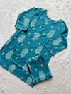 Teal Blue Printed Short Kurti Pant Set for Women