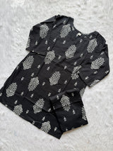 Black Printed Short Kurti Pant Set for Women