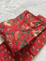 Red Floral Angrakha Kurti Pant Set