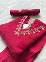 Chanderi Silk Embroidered Kurti Palazzo & Dupatta Set