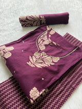 Wine Purple Floral Printed Cotton Kurti Pant Dupatta Set