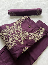 Dabu Cotton Embroidered Kurti Pant & Block Printed Dupatta Set