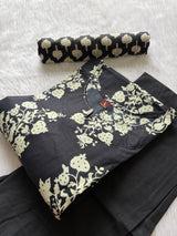 Black Floral Print Cotton Kurta Set with Pants and Matching Dupatta