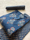 Cotton Blue Printed Kurti Pant & Dupatta Set