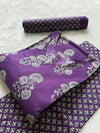 Cotton Purple Printed Kurti Pant & Dupatta Set