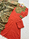Rust Orange Cotton Umbrella Kurti Pant & Printed Dupatta Set for Women