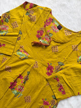 Mustard Floral Printed Short Kurti Co-Ord Set with Embroidered Pants
