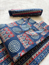 Navy Blue Printed Cotton Kurti Pant & Dupatta Set