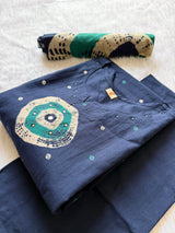 Navy Blue Bandhej Print Cotton KurtiPalazzo & Dupatta Set