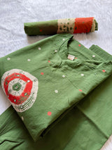 Green Bandhej Print Cotton Kurti Palazzo & Dupatta Set