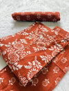 Rust Orange Floral Printed Cotton Kurti Pant Dupatta Set