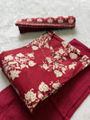 Maroon Floral Print Cotton Kurta Set with Pants and Matching Dupatta